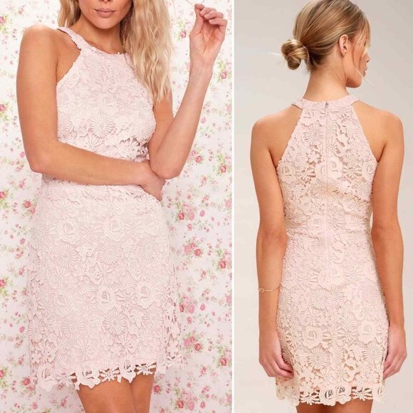 Lulus Love Poem Blush Pink Lace Mini Dress Blush Pink Womens Size S Lined - Picture 2 of 13